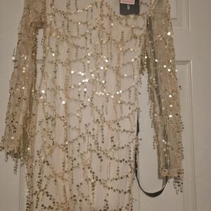 PrettyLittleThing Cream Dress with Gold Sequins